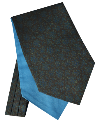 Fine Silk Paisley Light Blue Design Cravat on Olive Green